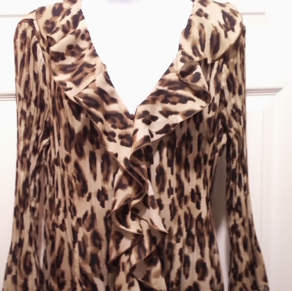 Allison Taylor Brown on Beige Animal Print Long Sleeve Tunic Top Medium …